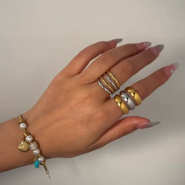 Wholesale Jewelry Sexy Rock Simple Style Geometric 304 Stainless Steel 18K Gold Plated Plating Open Rings