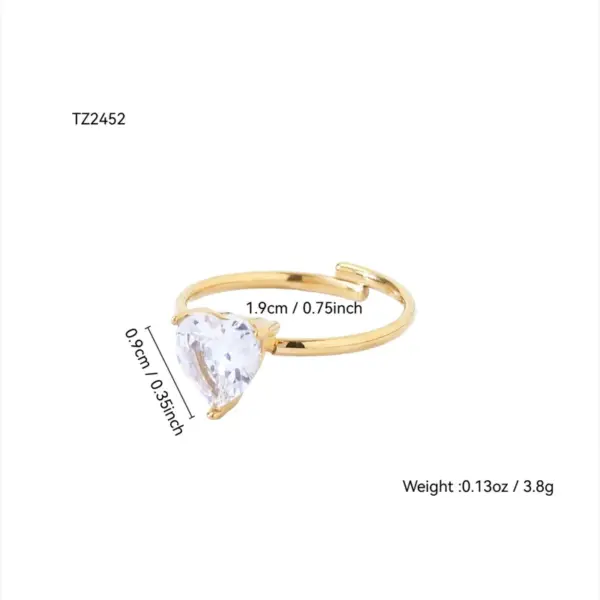 Wholesale Elegant Fashion Luxury Minimalist High-End Heart Inlaid Zircon Ring Stainless Steel 18K Gold Plated Women's Ring