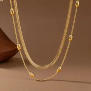 X01156-Blade Bead Chain-Necklace- Gold