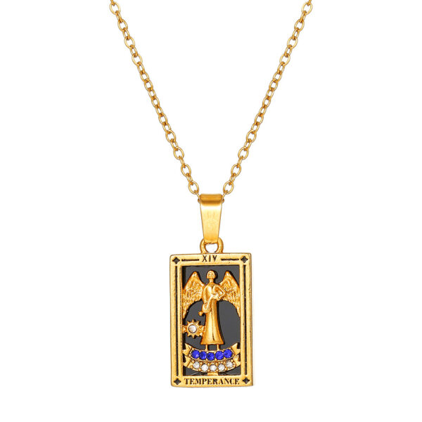Wholesale Ins Popular Style Retro Stainless Steel Necklace Non-Fading Rectangular Oil Dripping Zircon Tarot Card Pendant Clavicle Chain for Women