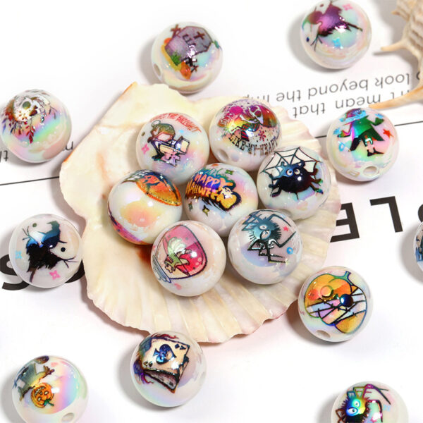 Wholesale 16mm Halloween Double-Sided 3D Printed Round Cartoon Acrylic Beads DIY Mobile Phone Chain Beaded Pen Beads