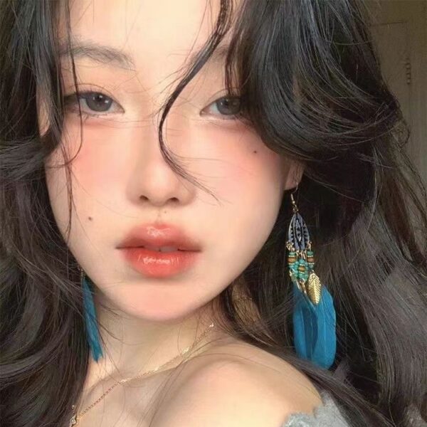 Wholesale Ethnic Style Ser Fairy High-end Yunnan Travel Photography Feather Earrings Without Pierced Bohemian Style Long Earrings and Ear Clips