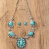 Wholesale Cross-Border European and American Retro Special-Shaped Necklace Turquoise Earrings Western Style Exaggerated Turquoise Necklace Jewelry Set