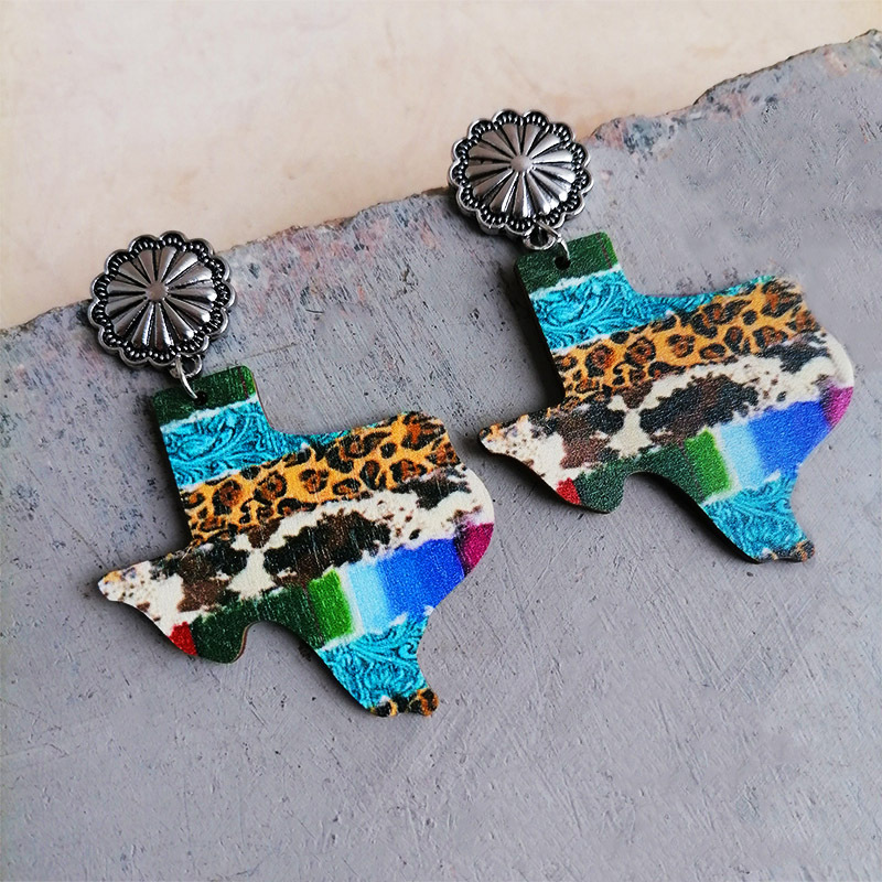 Wholesale Vintage Colorful Leopard Print Pumpkin Flower Earrings