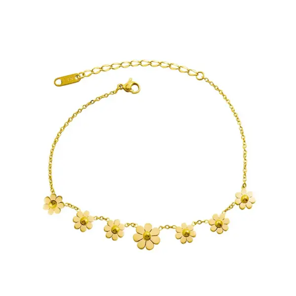 Fashion Flower Titanium Steel Waterproof Non Tarnish No Inlaid PVD Coated Real Gold Plated Women'S Anklet