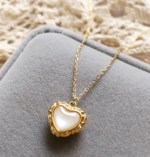 PVD Coated 18K Real Gold Plated Heart 304 Stainless Steel Princess Sexy Pastoral Waterproof Non Tarnish Inlay Inlaid Necklace