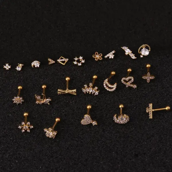 316L Stainless Steel Copper Zircon Ear Cartilage Rings & Studs Geometric Waterproof Non Tarnish Surgical Steel Women'S