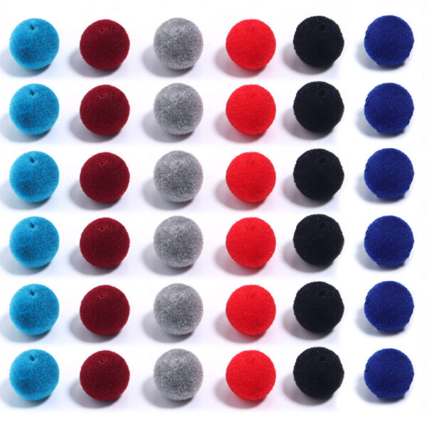 Wholesale Resin Flocking Round Beads Perforated Fluffy Cloth Fluffy Ball Beads