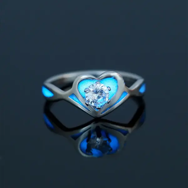 Wholesale Jewelry Sweet Heart Shape Butterfly 201 Stainless Steel Zircon Luminous Inlay Stainless Steel Rings