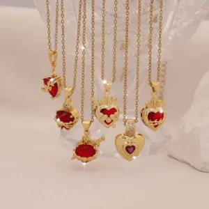 Ion Plating (IP) Real Gold Plated Heart Shape 304 Stainless Steel Zircon Cute Romantic Waterproof Non Tarnish 304 Stainless Steel Lobster Trigger Clasp Closure Pendant Necklace