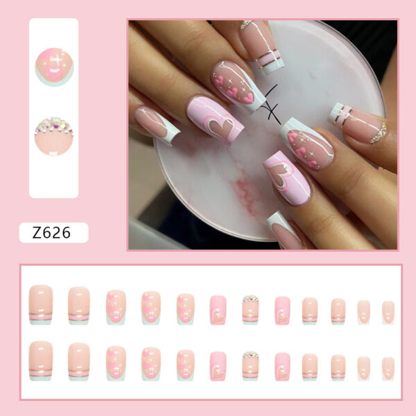 Wholesale Diamond European-style sweet sober light blue wearing armor sweet girl ins style European and American nail art piece 24 pieces
