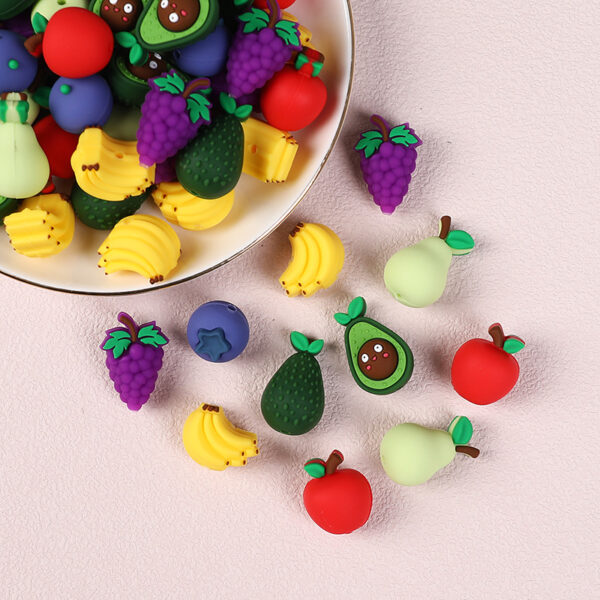 oly-3f9dca430553a6986f0f3b8a25091dfd Wholesale Cross-border three-dimensional DIY beaded silicone beads 3D fruit series apple accessories fruit fragrance beads European and American jewelry