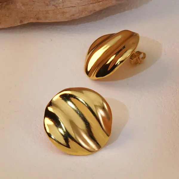 Wholesale 1 Pair French Style Round Plating 304 Stainless Steel Imitation Gold Electroplating Ear Studs