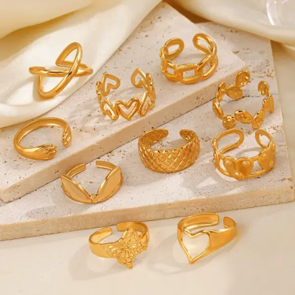 Wholesale PVD Coated 18K Gold Plated Heart Shape Butterfly 304 Stainless Steel IG Style Waterproof Non Tarnish Open Rings