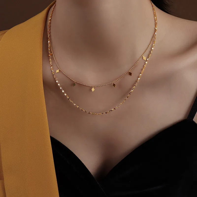 Wholesale PVD Coated Real Gold Plated 18K Gold Geometric 304 Stainless Steel Waterproof Non Tarnish 304 Stainless Steel Necklace