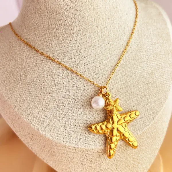 PVD Coated Real Gold Plated 18K Gold Starfish Shell 304 Stainless Steel Elegant Beach Waterproof Non Tarnish 201 Stainless Steel Pendant Necklace