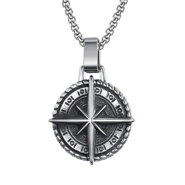 Wholesale New Retro Compass Compass Stainless Steel Chain Necklace Personalized Hip-Hop Punk Style Long Sweater Necklace