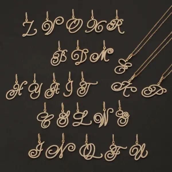 Wholesale Jewelry Zircon 26 English Letter Pendant Copper Necklace Nihaojewelry