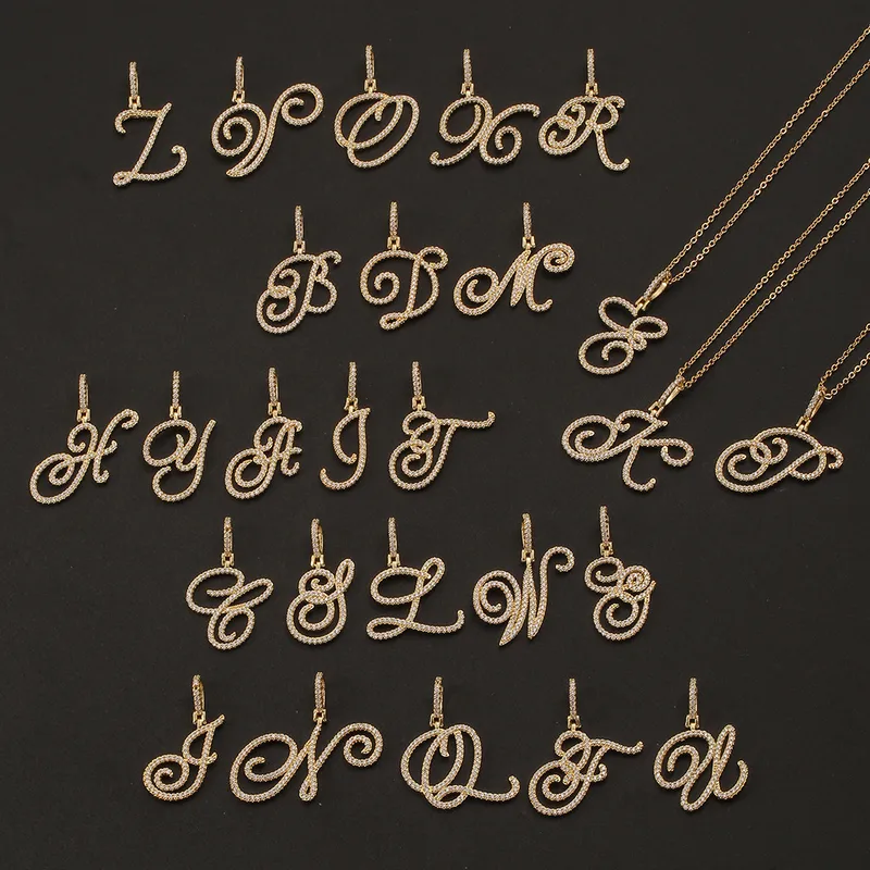 Wholesale Jewelry Zircon 26 English Letter Pendant Copper Necklace Nihaojewelry