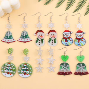 Wholesale Christmas Earrings Cartoon Contrasting Color Snowman Bell Acrylic Earrings