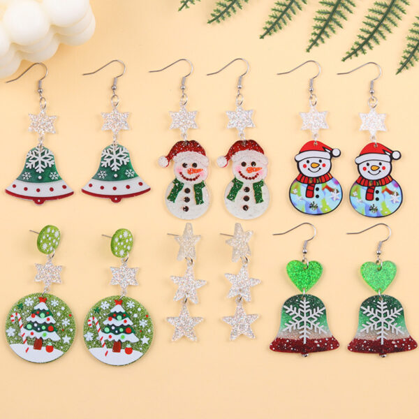 Wholesale Christmas Earrings Cartoon Contrasting Color Snowman Bell Acrylic Earrings