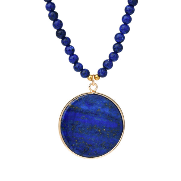 Wholesale Temu Xiyin Hot Selling Lapis Lazuli Beaded Necklace Women's Accessible Luxury High-End Drop-Shaped Pendant Sweater Chain Jewelry