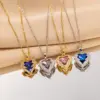 Wholesale Romantic Heart Shape Titanium Steel Copper Plating Inlay Artificial Crystal Pendant Necklace