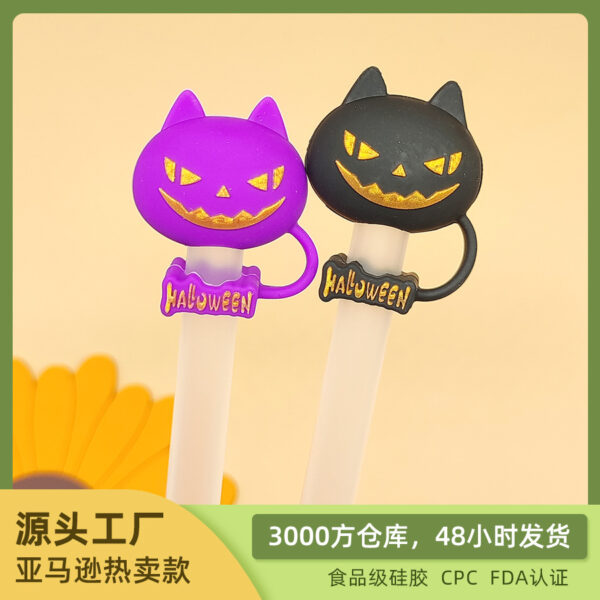 Wholesale Customized New Halloween Straw Cap 10mm Stanley Straw Cap Food Grade Silicone Cartoon Straw Cap