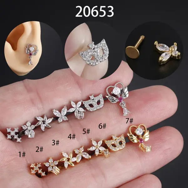 Wholesale Simple Style Star Butterfly Stainless Steel Inlay Zircon Lip Stud 1 Piece