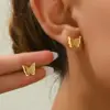 Wholesale 1 Pair Sweet Butterfly Three-dimensional 304 Stainless Steel 14K Gold Plated Stainless Steel Earrings