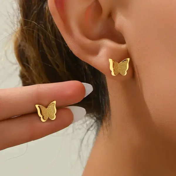 Wholesale 1 Pair Sweet Butterfly Three-dimensional 304 Stainless Steel 14K Gold Plated Stainless Steel Earrings