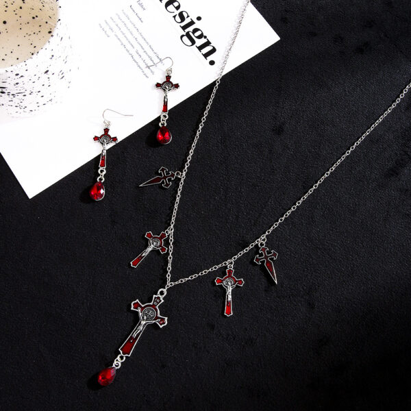 Wholesale Halloween Dark Gothic Exaggerated Earrings Cross Necklace Set