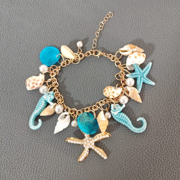 Wholesale Trendy Bohemian Ocean Style Bracelet with Starfish, Shell, and Pearl Bag Chain and Shoe Chain