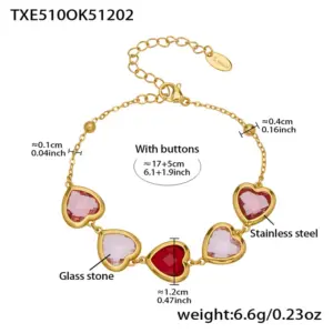 TXE510-Pink Glass Stone Gold Bracelet 16.5+5cm