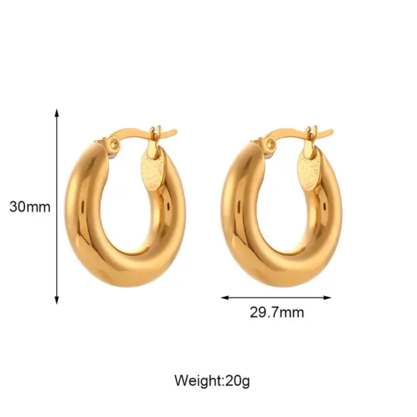 PVD Coated Real Gold Plated 18K Gold Round 304 Stainless Steel Fashion Waterproof Non Tarnish Hoop Earrings