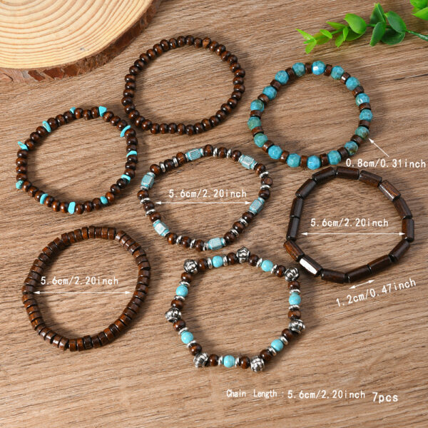 Wholesale Vintage wooden and stone beaded 7-piece bracelet