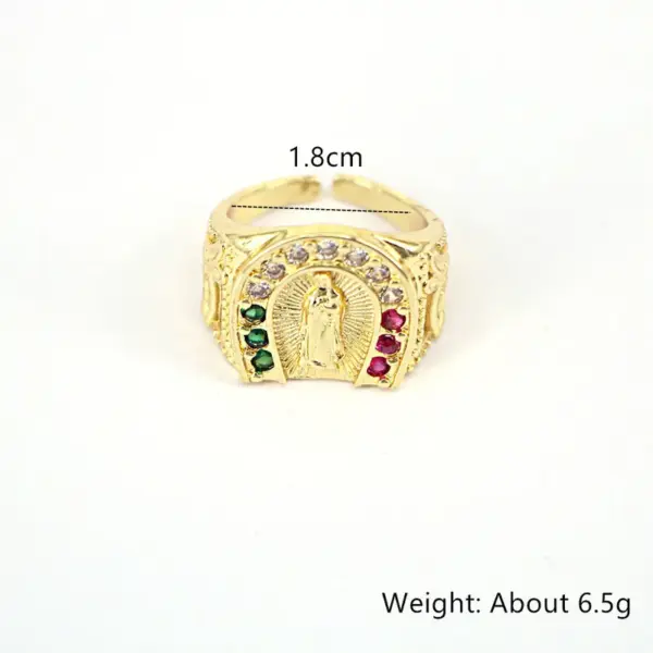 Wholesale Fashion Inlaid Zircon Virgin Mary Copper Zircon Geometric Ring