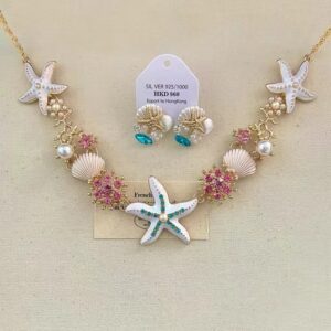 Wholesale European and American Style Exaggerated Color Starfish Shell Pearl Necklace Women's Bohemian Seaside Holiday Necklace Clavicle Chain