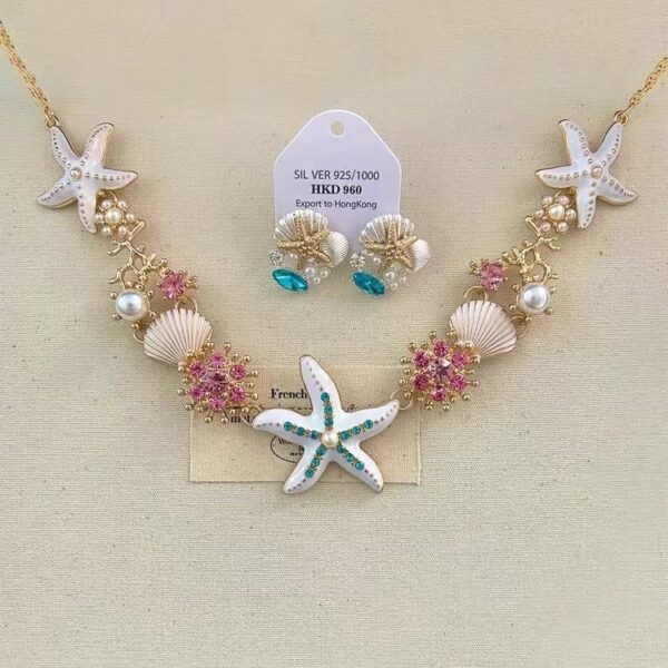 Wholesale European and American Style Exaggerated Color Starfish Shell Pearl Necklace Women's Bohemian Seaside Holiday Necklace Clavicle Chain