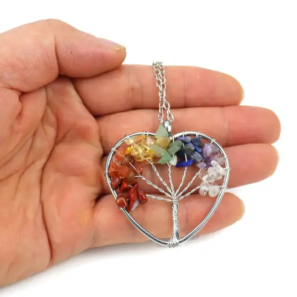 Wholesale Fashion Tree Heart Shape Artificial Crystal Copper Beaded Hollow Out Pendant Necklace 1 Piece