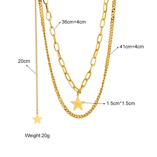 PVD Coated 18K Gold Plated Star Stainless Steel Vintage Style Waterproof Non Tarnish 304 Stainless Steel Necklace