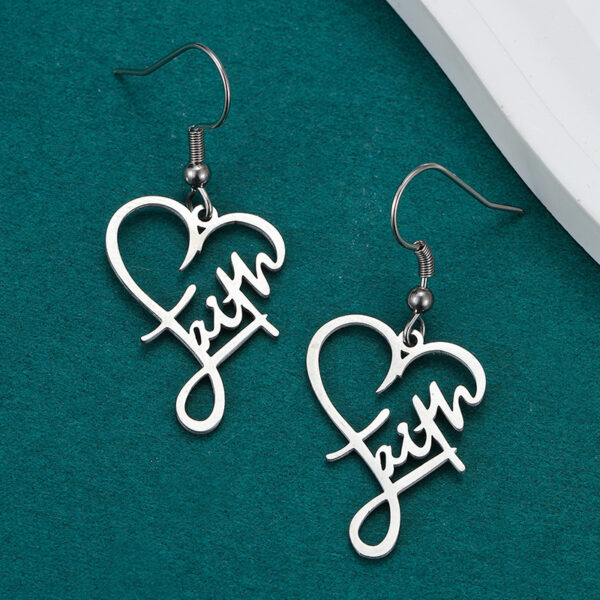 Wholesale European and American Cross-border Stainless Steel Cross Love Long Ear Hook Light Luxury Design Sense silver English Letter Earrings