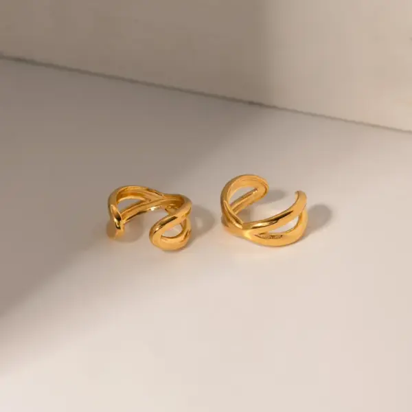 Wholesale 304 Stainless Steel Geometric PVD Coated 18K Real Gold Plated Simple Style IG Style Plating Gold Ear Cuffs