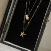 Wholesale 304 Stainless Steel Plastic Geometric Starfish Shell Ion Plating (IP) 18K Gold Plated Cute Vintage Style Vacation Waterproof Non Tarnish Double Layer Necklaces