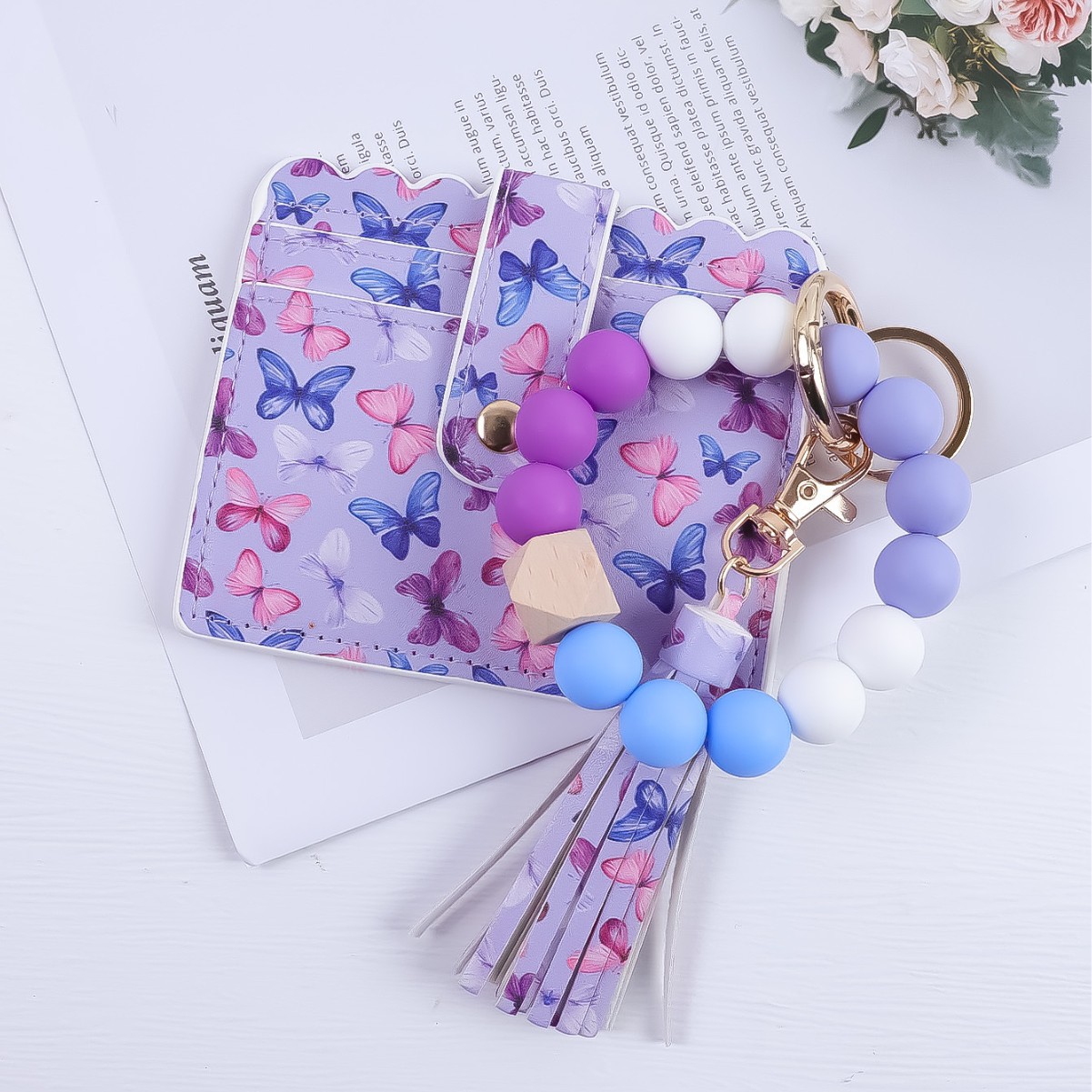 Wholesale Jewelry with butterfly print wallet and keychain