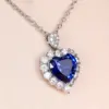 Wholesale Fashion New Inlaid Royal Blue Love-shaped Copper Necklace