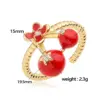 Wholesale Jewelry Casual Elegant Sweet Cherry Strawberry Copper Zircon 18K Gold Plated Enamel Plating Inlay Open Rings