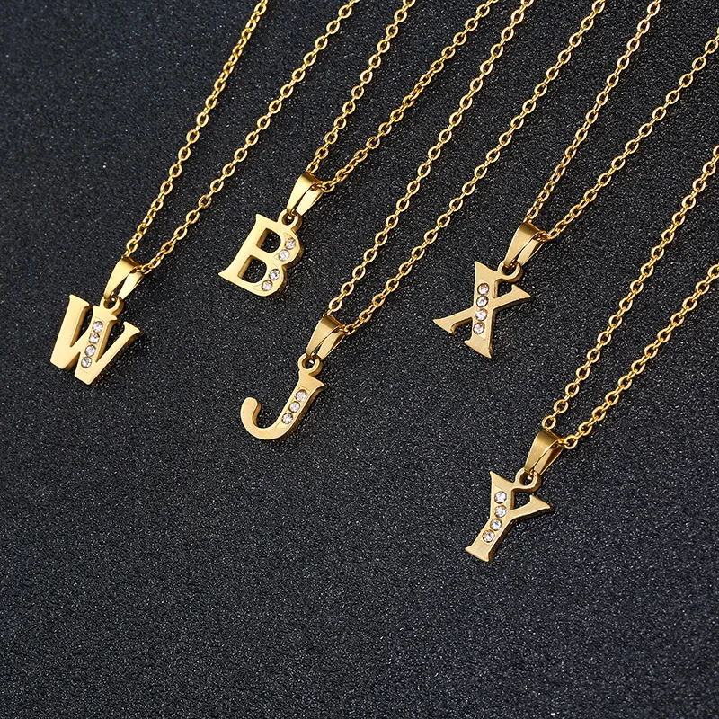 Wholesale Water Plating 18K Gold Plated Letter 201 Stainless Steel Titanium Steel Fashion 304 Stainless Steel Necklace