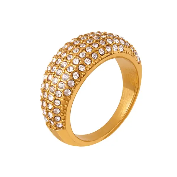 Wholesale 304 Stainless Steel Geometric PVD Coated Rhinestones 18K Gold Plated Real Gold Plated Luxurious Shiny Waterproof Non Tarnish Plating Inlay Gold Silver Rings