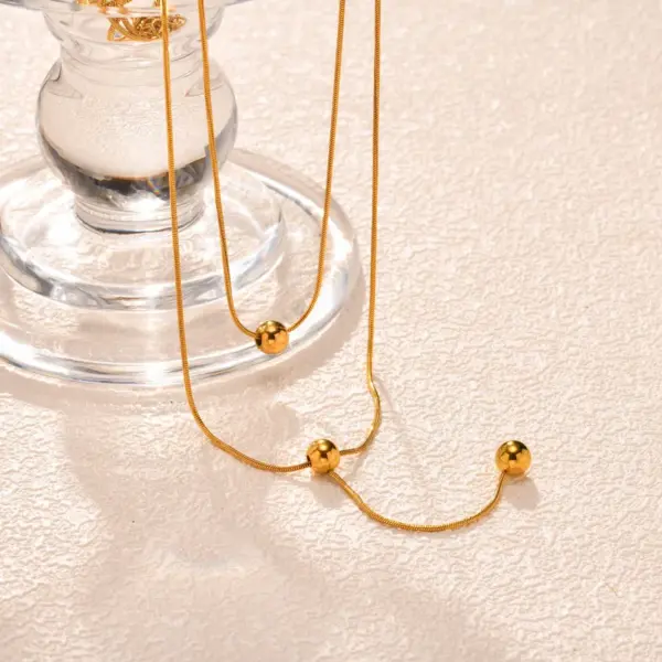 Wholesale PVD Coated Real Gold Plated 18K Gold Solid Color 201 Stainless Steel Elegant Streetwear IG Style Waterproof Non Tarnish 201 Stainless Steel Double Layer Necklaces